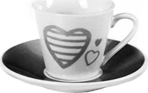 Set 6 Tazzine + 6 Piattini per Caffè in Porcellana con cuore tazzine caffe' L'Orchidea - Siderno, Commerciovirtuoso.it