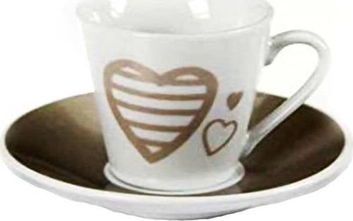 Set 6 Tazzine + 6 Piattini per Caffè in Porcellana con cuore tazzine caffe' L'Orchidea - Siderno, Commerciovirtuoso.it