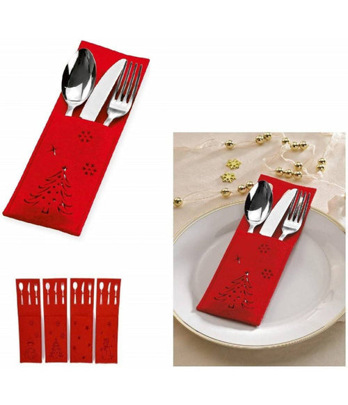 6pz Portaposate Feltro Natalizie Rosso 15x9cm Babbo Natale Renna Pupazzo Neve Sagomate