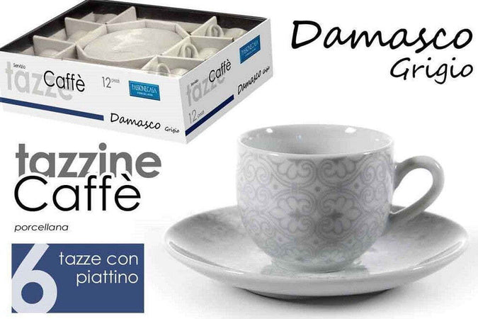Set 6pz Tazzine Caff? Piattino Classico Moderno Damasco Grigio Porcellana 720383 Casa e cucina/Stoviglie/Piatti ciotole e vassoi/Tazze e piattini/Servizi da caffè Trade Shop italia - Napoli, Commerciovirtuoso.it