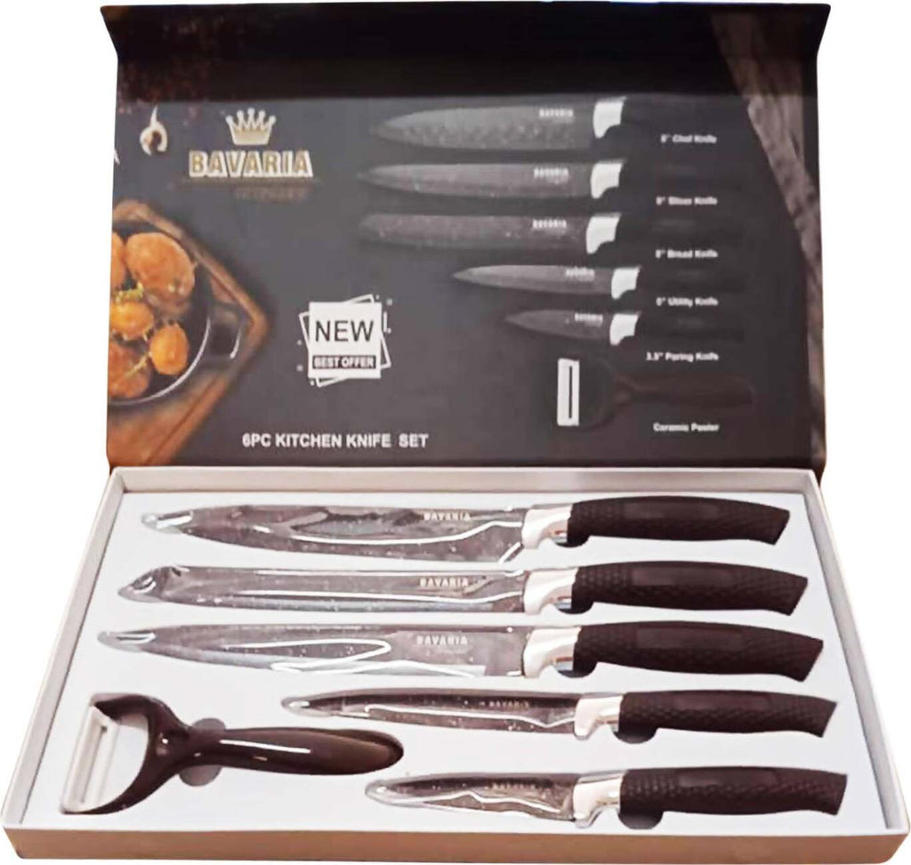 AMC Set di coltelli modello ceramica pelapatate colore pietra 6 pezzi in ceramica di alta qualità, set coltelli forma ergonomica e lama affilata design tedesco superficie con tecnologia antibatterica