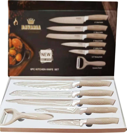 Set Coltelli Bavaria 6 Pezzi Coltelli Da Cucina Professionali + Pela Patate Colorati in Pietra Lavica Art. Kn500 Casa e cucina/Utensili da cucina/Coltelli da cucina/Set di coltelli da cucina L'Orchidea - Siderno, Commerciovirtuoso.it