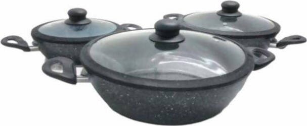 Batteria 6 Pezzi Bavaria Tris Tegami Con Coperchi In Pietra Lavica Nero Art. 21031965 set tegame L'Orchidea - Siderno, Commerciovirtuoso.it