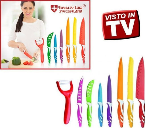 SET 7 COLTELLI DA CUCINA COLORATI CERAMICA PIU PELAPATATE ROYALTY LINE ACCIAIO  Trade Shop italia - Napoli, Commerciovirtuoso.it
