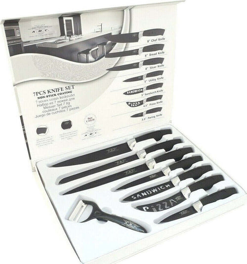 Set 7 Coltelli Da Cucina In Acciaio Manico Antiscivolo Piu Pelapatate Black Casa, arredamento e bricolage > Cucina > Coltelli Trade Shop italia - Napoli, Commerciovirtuoso.it