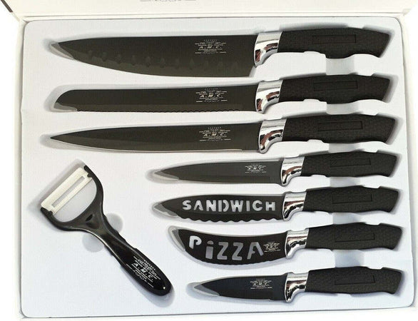 Set 7 Coltelli Da Cucina In Acciaio Manico Antiscivolo Piu Pelapatate Black Casa, arredamento e bricolage > Cucina > Coltelli Trade Shop italia - Napoli, Commerciovirtuoso.it