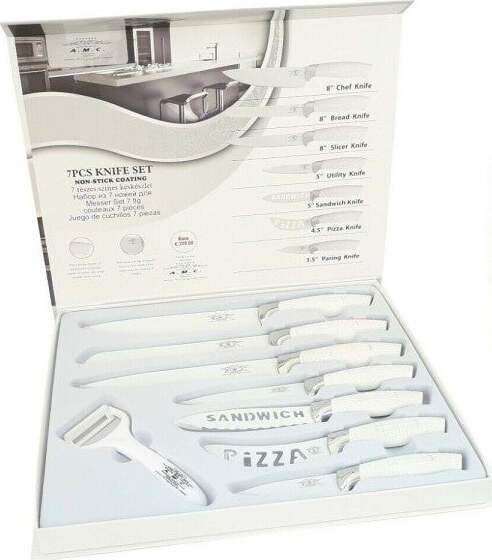 Set-7-Coltelli-Da-Cucina-In-Acciaio-Manico-Antiscivolo-Piu-Pelapatate-White