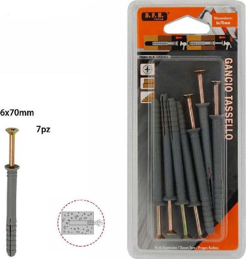 Set 7 Pezzi Tasselli Fisher Viti Vite Chiodi Gancio Tassello Misura 6x70mm 69050 Fai da te/Ferramenta/Chiodi viti ed elementi di fissaggio/Tasselli/Tasselli a espansione Trade Shop italia - Napoli, Commerciovirtuoso.it
