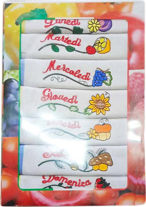 Set 7x Strofinacci per La Casa Melangio Set Strofinaccio La Settimana 7 Strofinacci Ricamati Giorni Della Settimana 100% Cotone per La Pulizia Made in Italy Casa e cucina/Tessili per la casa/Tessili da cucina/Strofinacci L’Orchidea - Siderno, Commerciovirtuoso.it