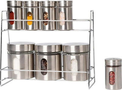 Set 8 Pezzi Barattoli Portaspezie In Vetro Acciaio Inox Con Stand Cucina Casa e cucina/Organizzazione interni/Contenitori e barattoli da cucina/Dosatori e contenitori/Barattoli portaspezie Trade Shop italia - Napoli, Commerciovirtuoso.it