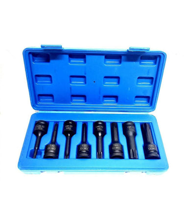Set 8 Pezzi Chiavi Bussole Torx Attacco 1/2" T30 T80 A Impatto Lunghe 78 Mm