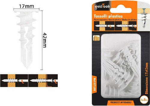Set 8 Pezzi Tasselli In Plastica Tassello Fischer Fissaggio Viti 17x42 Mm 57185 Fai da te/Ferramenta/Chiodi viti ed elementi di fissaggio/Tasselli/Tasselli a espansione Trade Shop italia - Napoli, Commerciovirtuoso.it