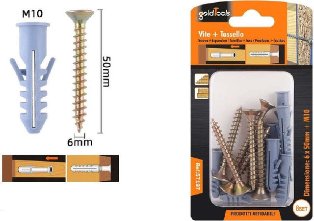 Set 8 Pezzi Viti Vite 6 X 50 Mm + Tasselli Con Alette Tassello M10 Fischer 57197 Fai da te/Ferramenta/Chiodi viti ed elementi di fissaggio/Kit di bulloni e dadi Trade Shop italia - Napoli, Commerciovirtuoso.it