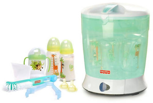 Set 8 Pz Sterilizzatore Fisher Price Sterimax Sterilizzatore a Vapore Elettrico Con Set Starter Incluso Sistema Riscaldamento a Doppia Potenza per Riscaldare Velocemente Set Disegni Animali Della Giungla