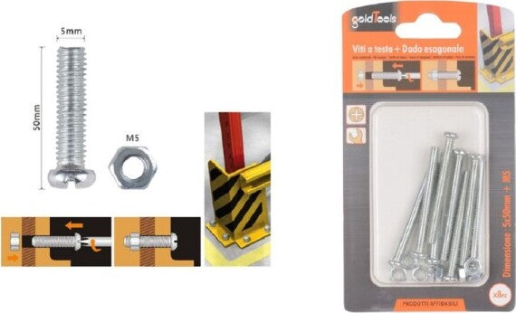 Set-8-Pz-Viti-Vite-Testa-A-Croce-Tonda-5-X-50mm-Con-Dadi-Dado-Esagonale-M5-90972