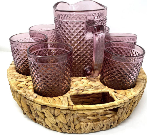 Preziosa Set Aperitivo Rosa 8 Pezzi Made in Italy 6 Bicchieri +1 Caraffa +1 Vassoio con Scomparti BC0016 set aperitivo L'Orchidea - Siderno, Commerciovirtuoso.it