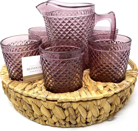 Preziosa Set Aperitivo Rosa 8 Pezzi Made in Italy 6 Bicchieri +1 Caraffa +1 Vassoio con Scomparti BC0016 set aperitivo L'Orchidea - Siderno, Commerciovirtuoso.it