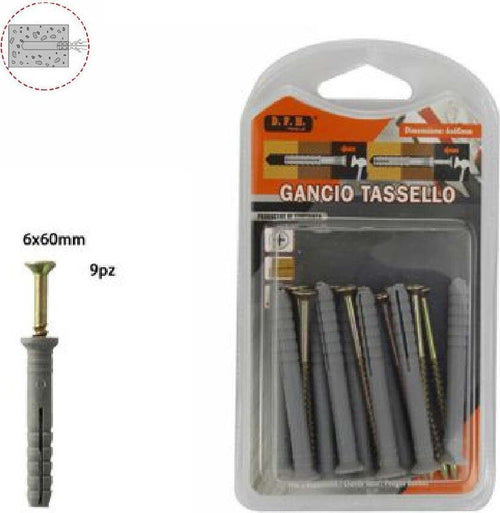 Set 9 Pezzi Tasselli Fisher Viti Vite Chiodi Gancio Tassello Misura 6x60mm 69049 Casa, arredamento e bricolage > Bricolage e fai da te > Minuteria Trade Shop italia - Napoli, Commerciovirtuoso.it