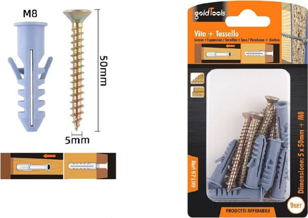 Set 9 Pezzi Viti Vite 5 X 50 Mm + Tasselli Con Alette Tassello M8 Fischer 57199 Fai da te/Ferramenta/Chiodi viti ed elementi di fissaggio/Kit di bulloni e dadi Trade Shop italia - Napoli, Commerciovirtuoso.it