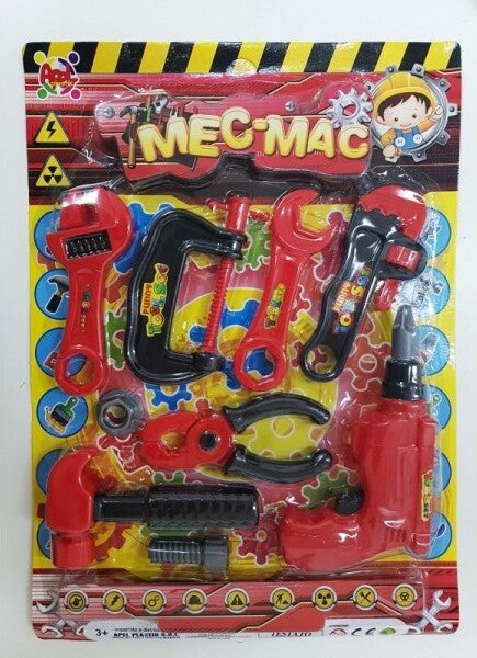 Set-9-Pz-Meccanico-Trapano-Chiave-Inglese-Pinza-Martello-Plastica-Gioco-Bambini