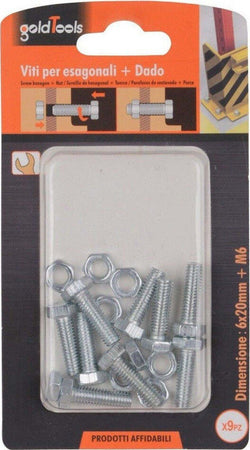 Set 9 Pz Vite Viti Per Esterno A Testa Esagonali 6 X 20mm Con Dadi Dado M6 90915 Fai da te/Ferramenta/Chiodi viti ed elementi di fissaggio/Kit di bulloni e dadi Trade Shop italia - Napoli, Commerciovirtuoso.it