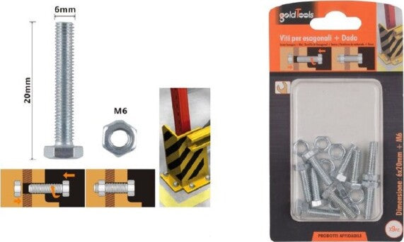 Set-9-Pz-Vite-Viti-Per-Esterno-A-Testa-Esagonali-6-X-20mm-Con-Dadi-Dado-M6-90915