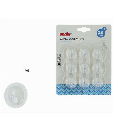 Set 9pz Ganci Appendini Adesivi A Parete Per Casa Cucina Bagno Trasparente 87762