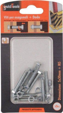 Set 9pz Vite Viti Per Esterno A Testa Esagonali 5 X 30 Mm Con Dadi Dado M5 90911 Fai da te/Ferramenta/Chiodi viti ed elementi di fissaggio/Kit di bulloni e dadi Trade Shop italia - Napoli, Commerciovirtuoso.it