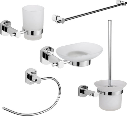 Set Accessori da Bagno 5 Pezzi Cromo Vetro Satinato Casa e cucina/Bagno/Accessori per il bagno/Dosatori e porta accessori/Dosatori per sapone liquido Ogomondo - Martina Franca, Commerciovirtuoso.it
