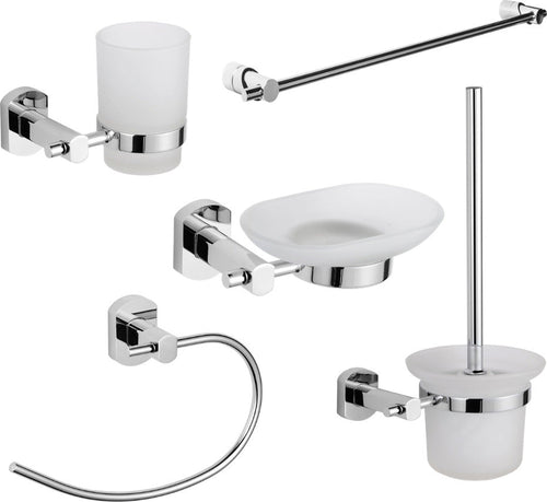 Set Accessori da Bagno 5 Pezzi Cromo Vetro Satinato Casa e cucina/Bagno/Accessori per il bagno/Dosatori e porta accessori/Dosatori per sapone liquido Ogomondo - Martina Franca, Commerciovirtuoso.it