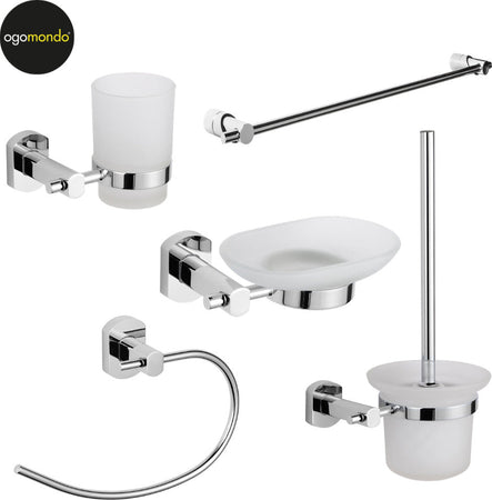 Set Accessori da Bagno 5 Pezzi Cromo Vetro Satinato Casa e cucina/Bagno/Accessori per il bagno/Dosatori e porta accessori/Dosatori per sapone liquido Ogomondo - Martina Franca, Commerciovirtuoso.it