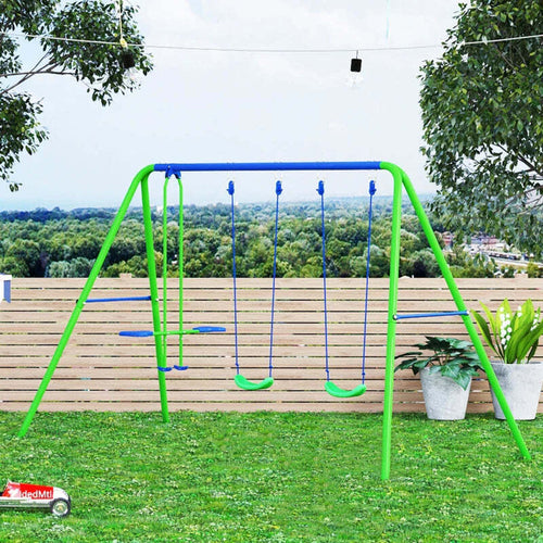 Set-Altalene-da-Giardino-per-4-Bambini,-1-Altalena-Doppia-e-2-Altalene-Singole,-Capacità-di-peso-45kg-(Altalena)-180kg-(Totale),-280x140x178cm-YH5344-035YH5