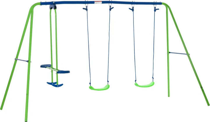 Set-Altalene-da-Giardino-per-4-Bambini,-1-Altalena-Doppia-e-2-Altalene-Singole,-Capacità-di-peso-45kg-(Altalena)-180kg-(Totale),-280x140x178cm-YH5344-035YH5