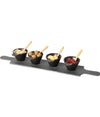 Set Antipastiere Con 4 Piattini E Cucchiaini In Bamboo E 1 Vassoio In Ardesia