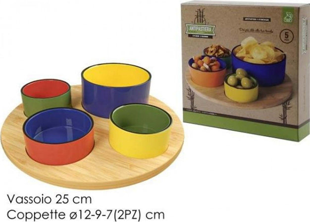 Set Aperitivo 5pz Antipastiera Con Base In Bamboo E Ciotole In Ceramica Colorate Cucina > Accessori cucina Trade Shop italia - Napoli, Commerciovirtuoso.it