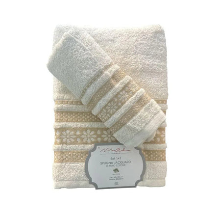 Set Asciugamani 1+1 Via Roma 60 Lino – Spugna di Cotone Jacquard 420 gr/m²