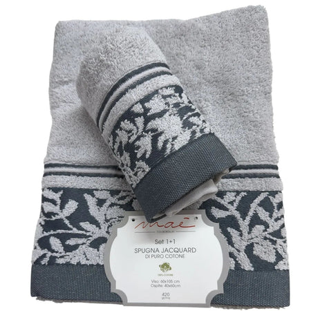 Set Asciugamani 1+1 Via Roma 60 Samba – Spugna di Cotone Jacquard 420 gr/m²