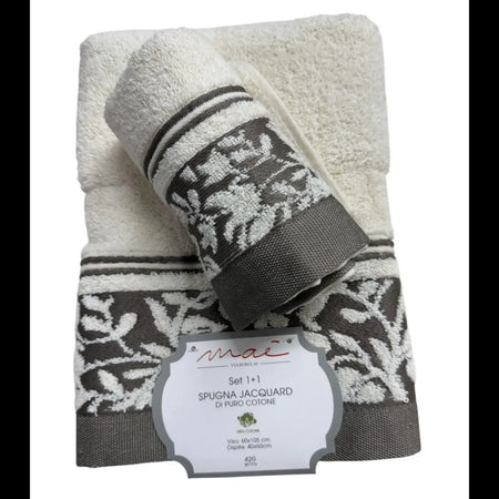 Set Asciugamani 1+1 Via Roma 60 Samba – Spugna di Cotone Jacquard 420 gr/m²