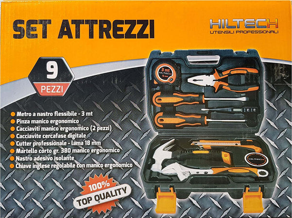 Set attrezzi a mano 9 pezzi HIltech con valigetta Fai da te/Utensili elettrici e a mano/Utensili a mano/Set di attrezzi Scontolo.net - Potenza, Commerciovirtuoso.it