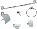 Set-Bagno-6-Accessori-Acciaio-Vetro-Portasaponetta-Rotolo-Spazzolini-Asciugamano