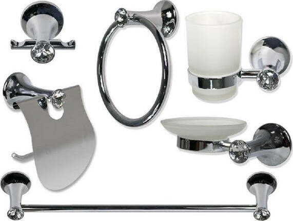 Set-Bagno-6-Pz-Acciaio-E-Vetro-Punti-Luce-Cristalli-Porta-Rotolo-Saponetta-52437