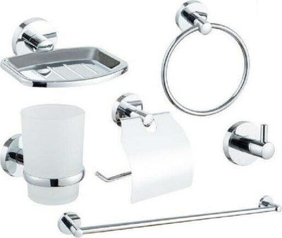 Set-Bagno-6accessori-Cromato-Porta-Asciugamano-Rotolo-Bicchiere-Spazzolino-59682