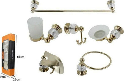 Set-Bagno-6pz-Vetro-Intagliato-69202-Porta-Asciugamano-Rotolo-Bicchiere-Spazzolino