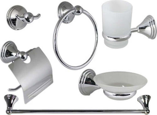Set-Bagno-Acciaio-Cromato-E-Vetro-Satinato-6-Pezzi-Arredo-Moderno-Bianco-52919
