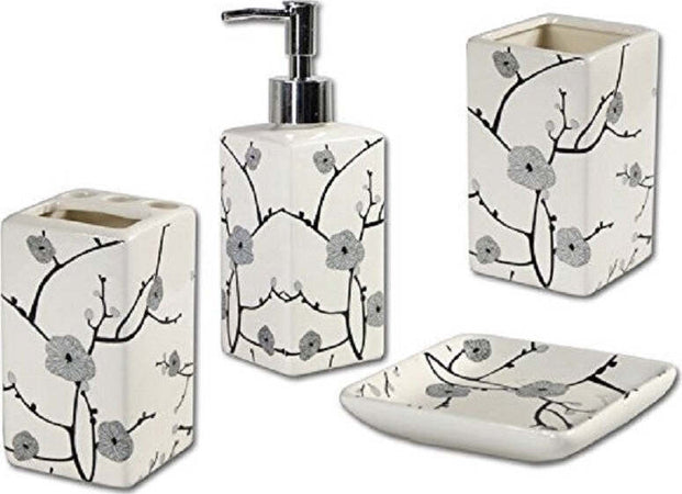 SET BAGNO FIORI PESCO GIAPPONESI IN CERAMICA DISPENSER PORTA SAPONETTA BICCHIERE  Trade Shop italia - Napoli, Commerciovirtuoso.it