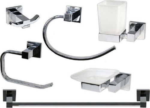 Set-Bagno-Quadrato-Acciaio-Cromato-E-Vetro-Satinato-6-Pezzi-Arredo-Moderno-52920