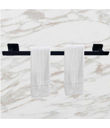 Set Bagno Rettangolare Nero 6pz Porta Asciugamano Rotolo Bicchiere Spazzolino 87262