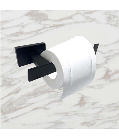Set Bagno Rettangolare Nero 6pz Porta Asciugamano Rotolo Bicchiere Spazzolino 87262