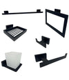 Set Bagno Rettangolare Nero 6pz Porta Asciugamano Rotolo Bicchiere Spazzolino 87262