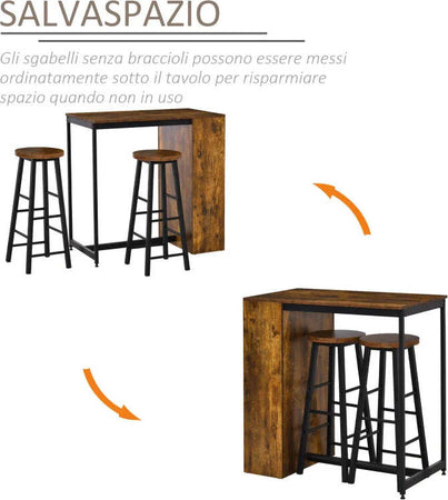 Set-Bancone-Bar-con-2-Sgabelli-Alti-Stile-Industriale-con-Mensole,-Marrone-Rustico-YT9835-489YT9
